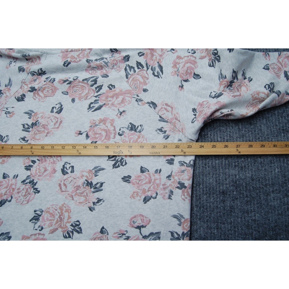 Calvin Klein Hoodie Sweatshirt Womens L Gray Floral Fleece Pullover Logo Raglan - Picture 7 of 9